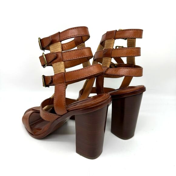 Frye Suzie Gladiator Leather Sandal Heels Cognac Brown
Womens Size 8 Strappy - Picture 10 of 14